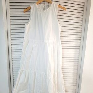 J. Crew White Cotton Sleeveless Tiered Ruffle Midi Sun Dress Sleeveless Size 6